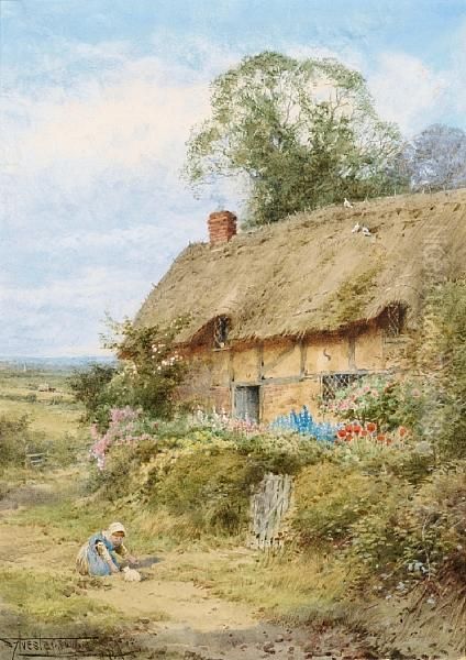 Sunny Moments Near Welford On 
Avon, Warwickshire; A Cottage Home Of England Near Bolnehurst, 
Bedfordshire, A Pair Oil Painting by Henry John Sylvester Stannard