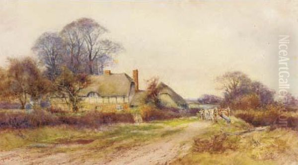 An Old Bedfordshire Cottage Oil Painting by Henry John Sylvester Stannard