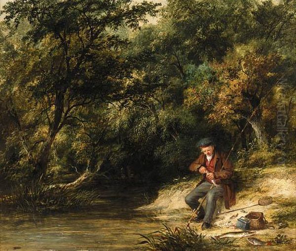 Fishing: A Scene At Magpie Island, Henley-on-thames Oil Painting by James Stark