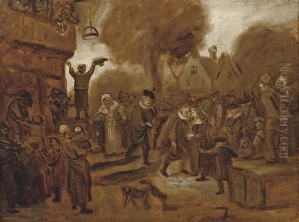 A Sketch: A Peasant Wedding In A Village Oil Painting by Jan Steen