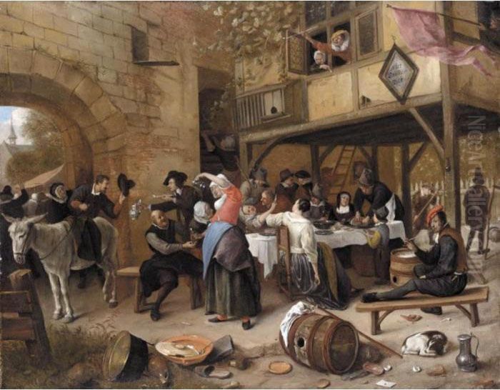 A Feast Of The Chamber Of Rhetoricians Near A Town-gate Oil Painting by Jan Steen