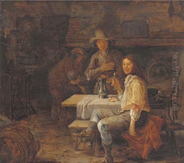 A Gentleman Drinking In A Country Inn Oil Painting by Jan Steen