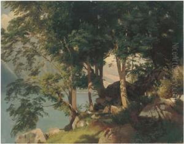 Unten Rechts Signiert 'j G 
Steffan' Und Datiert '12/9/65',ruckseitig Auf Etikett Bezeichnet 
'brienzersee 1865' Oil Painting by Johann Gottfried Steffan