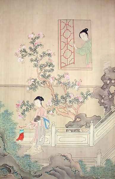 Woman in Garden Oil Painting by Fu Chuiu Ying Shih