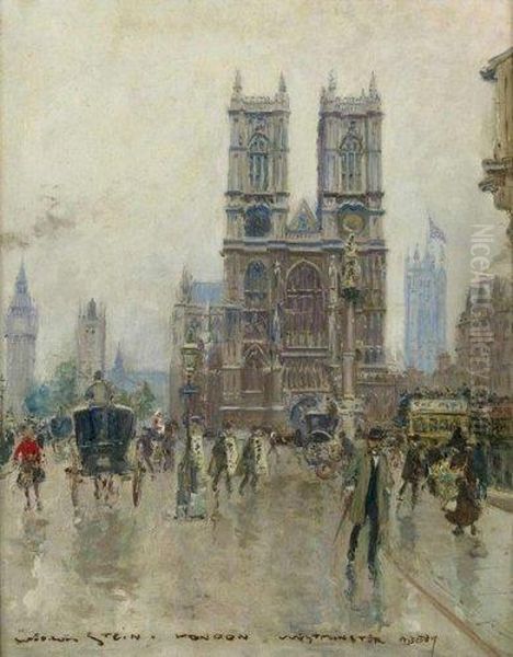 Vue De L'abbaye De Westminster, Londres Oil Painting by Georges Stein