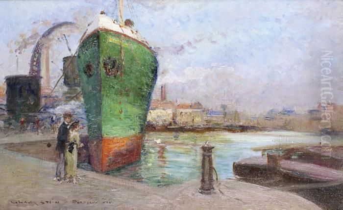 Bordeaux, Les Amoureux Sur Le Quai Oil Painting by Georges Stein
