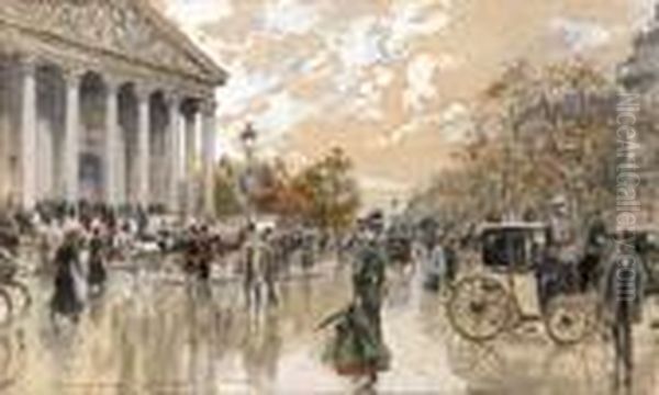 Animation Devant La Madeleine. Oil Painting by Georges Stein