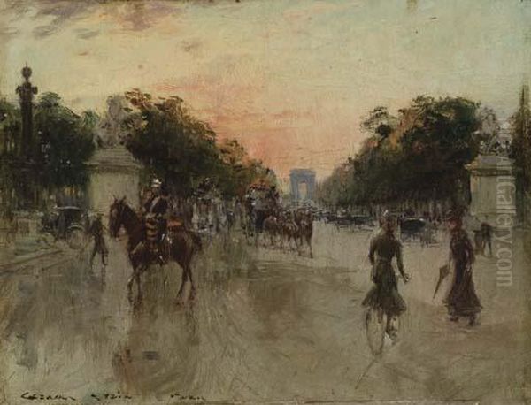 L'avenue Des Champs-elysees Oil Painting by Georges Stein