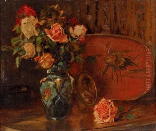  Bouquet De Roses Sur Une Table  Oil Painting by Georges Stein