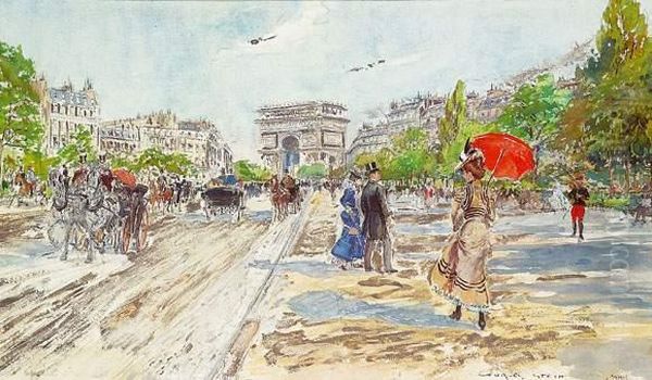 Attelages Sur L'avenue Foch Oil Painting by Georges Stein