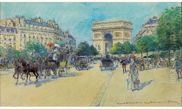 L'avenue De Wagram Et L'arc De Triomphe Oil Painting by Georges Stein