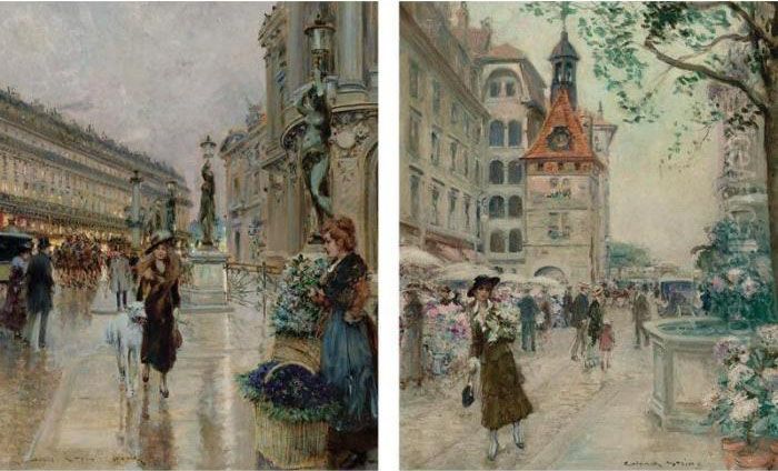 View Of Geneva And View Of Paris, A Pair Oil Painting by Georges Stein