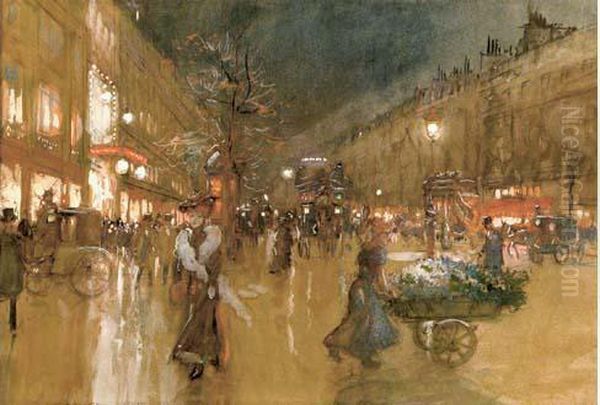 Paris, Les Grands Boulevards Oil Painting by Georges Stein