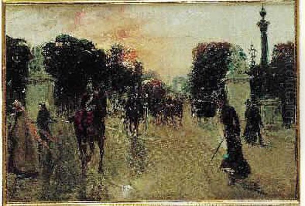 Paris, Les Champs-elysees A La Tombee Du Jour Oil Painting by Georges Stein