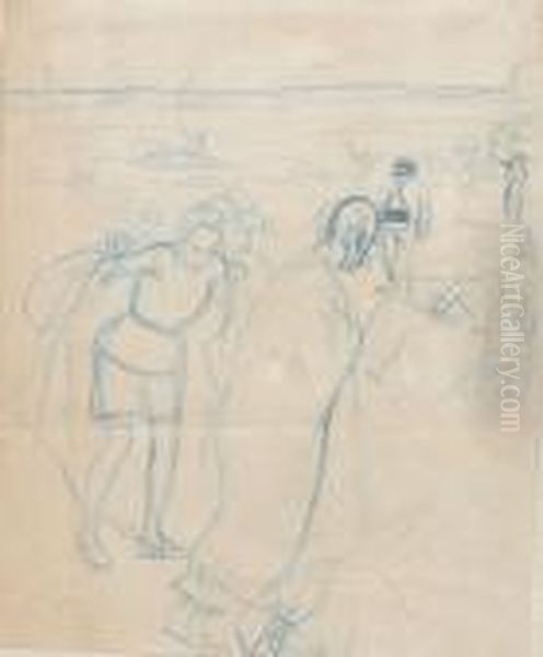 Scene De Plage Oil Painting by Theophile Alexandre Steinlen