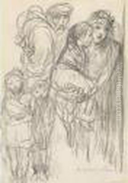 Une Famille Oil Painting by Theophile Alexandre Steinlen