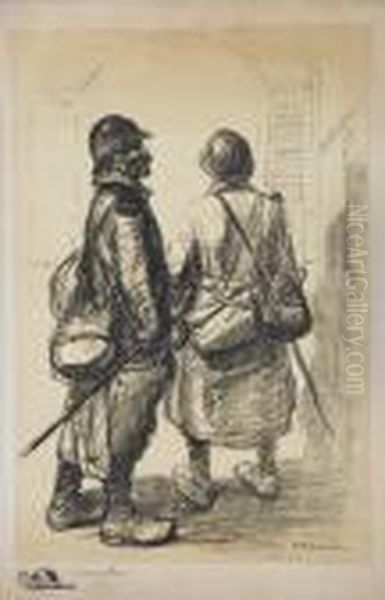 Due Soldati Oil Painting by Theophile Alexandre Steinlen