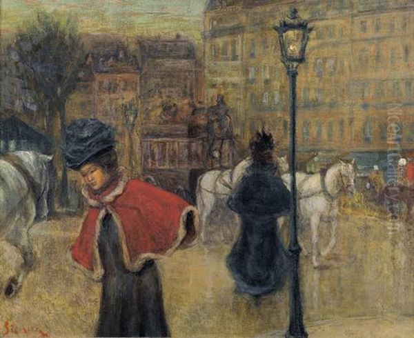 Scene De Rue. Oil Painting by Theophile Alexandre Steinlen