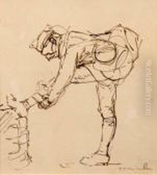 Study Of A Soldier Oil Painting by Theophile Alexandre Steinlen