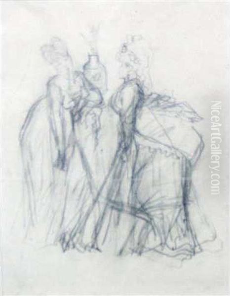 Elegantes Oil Painting by Theophile Alexandre Steinlen