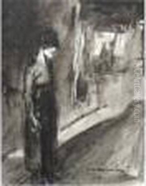 Femme Se Tenant Dans Unerue Oil Painting by Theophile Alexandre Steinlen