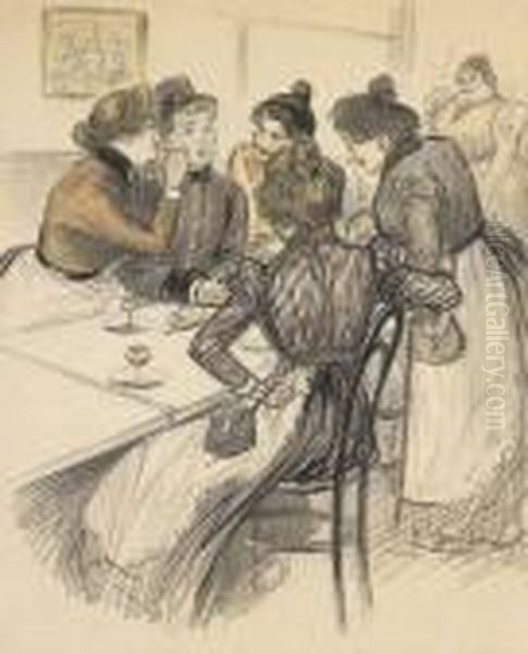 Au Cafe (pour 
Gil Blas Oil Painting by Theophile Alexandre Steinlen