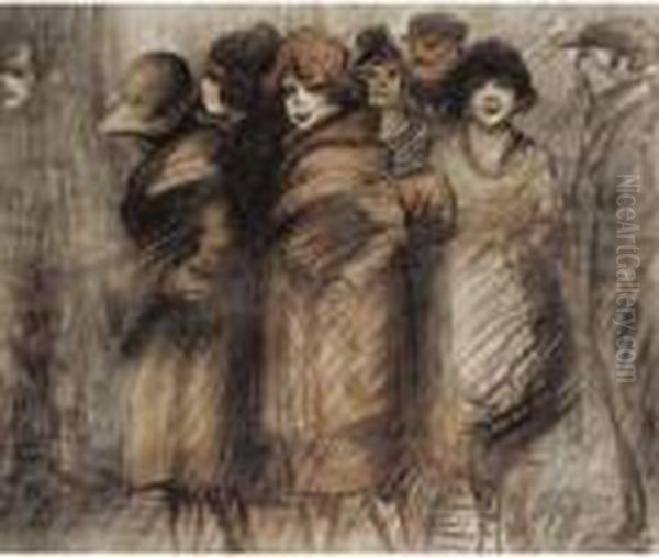 Scene De Rue Oil Painting by Theophile Alexandre Steinlen