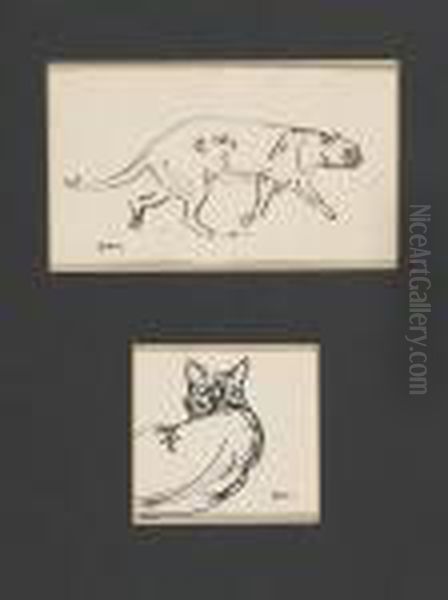 2 Bll.: Katzenstudien. Oil Painting by Theophile Alexandre Steinlen