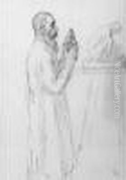 Lausanne - Paris 
 Autoportrait A La Sculpture Oil Painting by Theophile Alexandre Steinlen