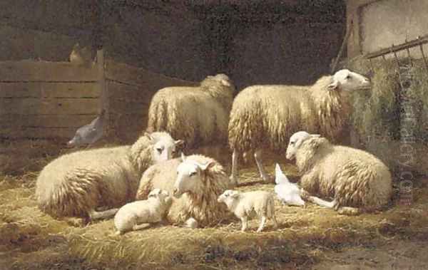 Moutons dans la bergerie Oil Painting by Theo van Sluys
