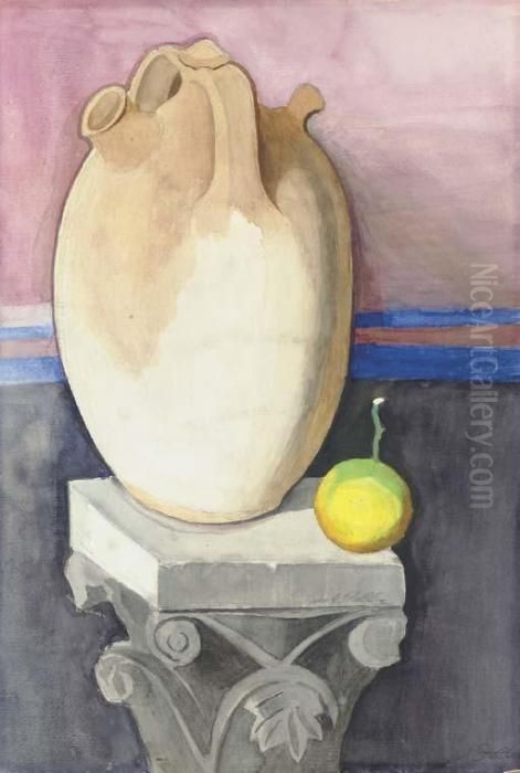 A Still Life With A Jug And A Lemon Oil Painting by Joseph Stella