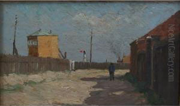 Scorcio Con Stazione E Figura Oil Painting by Romain Steppe