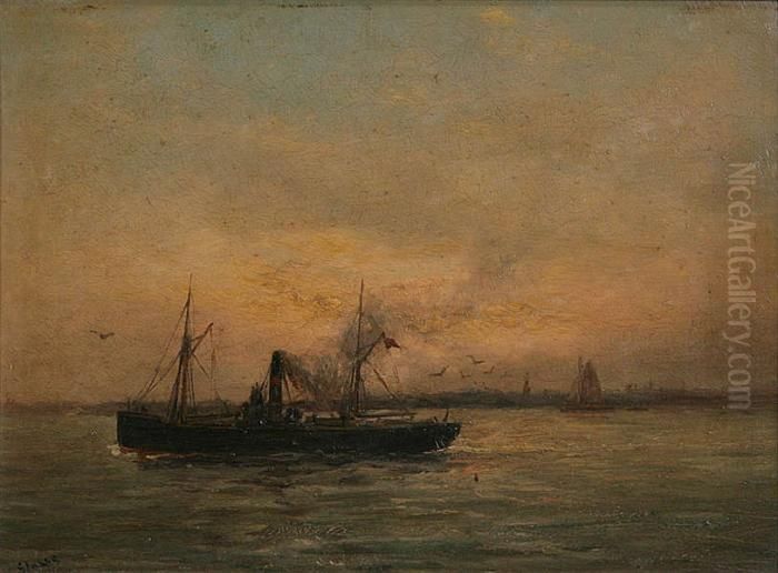 Stoombootje Op De Schelde Oil Painting by Romain Steppe