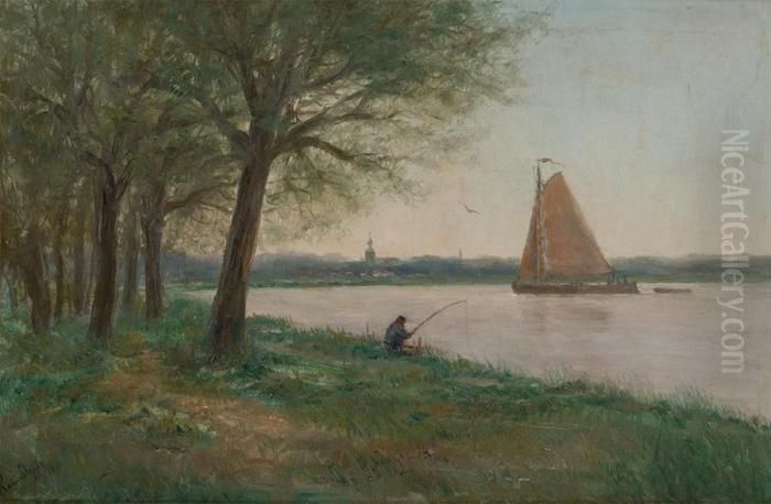 Pecheur Au Bord De L'escaut Oil Painting by Romain Steppe