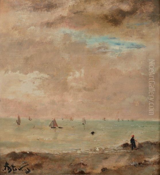 Marine Animee D'un Personnage Huile Sur Panneau De Pin Oil Painting by Aime Stevens