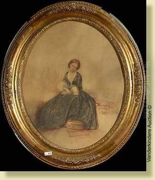 Elegante Assise Sur Un Sofa, 
Aquarelle Sur Papier Ovale.monogramme En Bas A Gauche A.s. Probablement 
Pour Alfred Stevens.ecole Belge. Dim.: 45x37cm Oil Painting by Aime Stevens