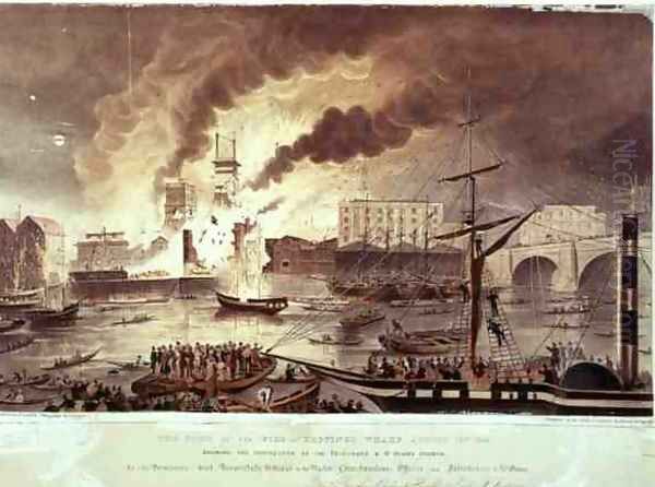 Toppings Wharf Fire, 1843 Oil Painting by F. Sexton