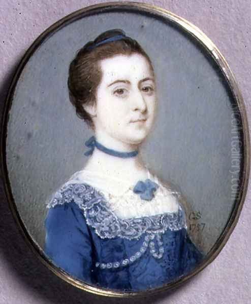 Portrait Miniature of a Lady in a Blue Dress, 1757 Oil Painting by Gervase Spencer
