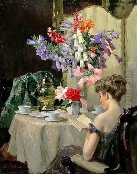 Tea Time, c.1910 Oil Painting by Robert Emil Stubner