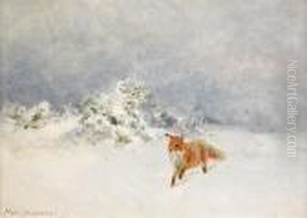 Rav I Vinterlandskap Oil Painting by Mosse Stoopendaal