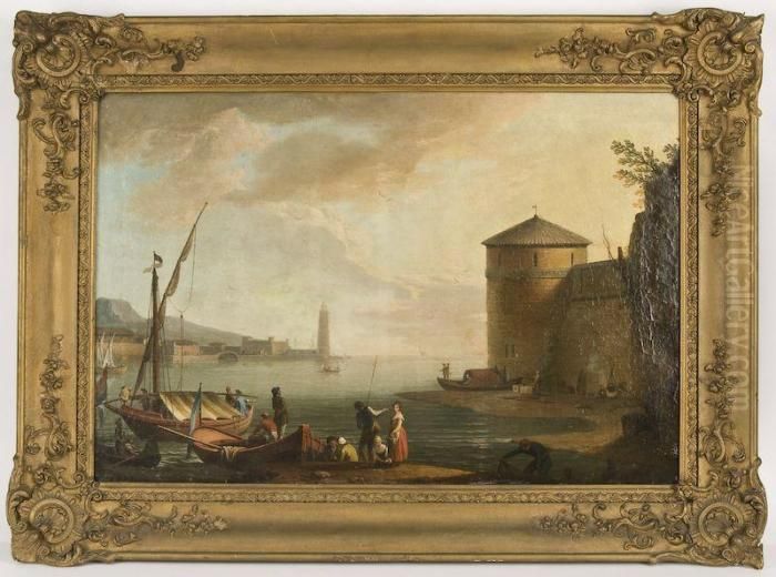 Depicting A Harbor Scene Oil Painting by Abraham Storck