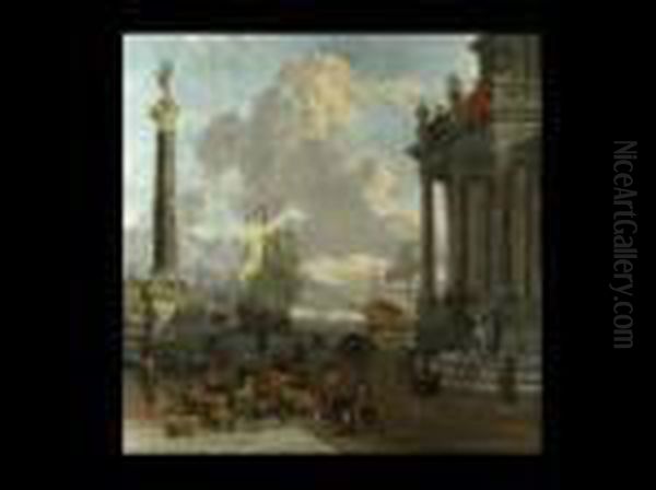 Sudlandische Hafenansicht Mit Belebter Kauffahrtei-szene Oil Painting by Abraham Storck