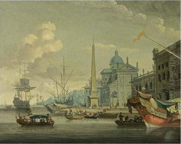 A Mediterranean Harbour Scene 
With The San Giorgio Maggiore And The Biblioteca Marziana Of Venice Oil Painting by Abraham Storck
