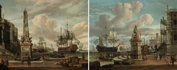 Capricci Of Mediterranean Ports:
 The First With The Monument Of The Four Moors Of Leghorn; The Second 
With A Monument Of Abundance Oil Painting by Abraham Storck