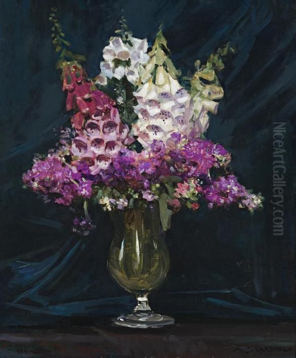 Foxgloves And Stocks Oil Painting by Arthur Streeton