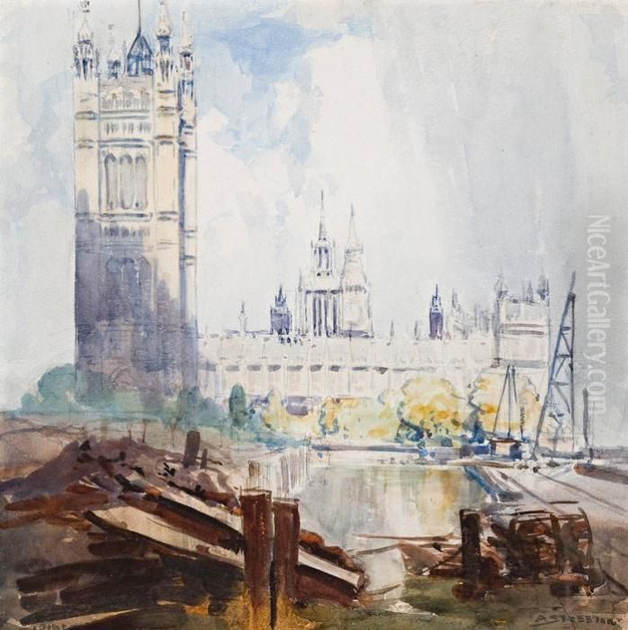 Houses Of Parliament Oil Painting by Arthur Streeton
