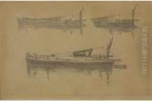 Barge Studies Oil Painting by Arthur Streeton