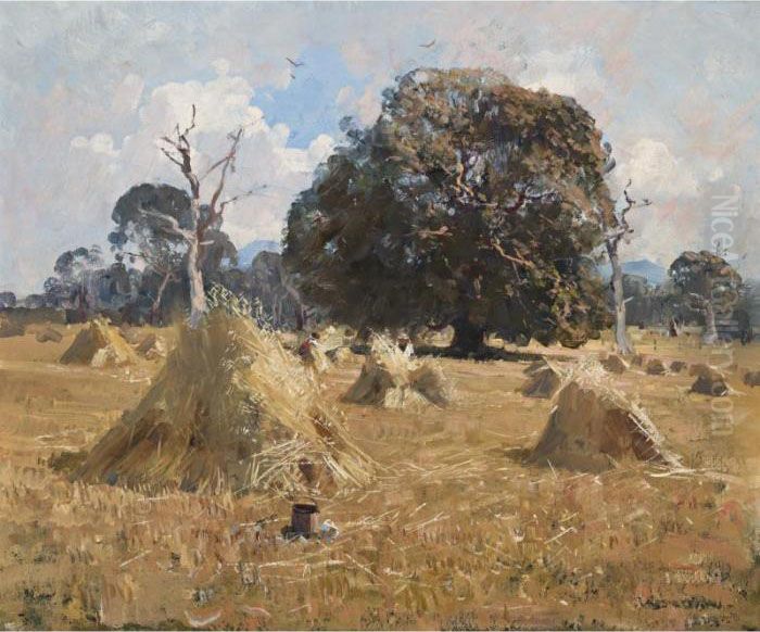 Oat Harvest Oil Painting by Arthur Streeton