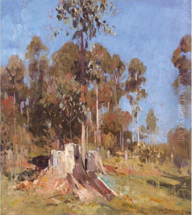 Impression Bronze, Cream, Blue Oil Painting by Arthur Streeton