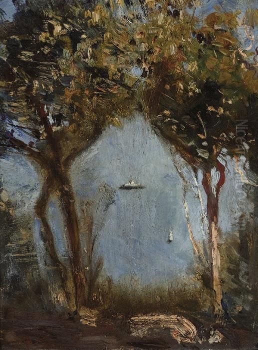A Glimpse Of Sydney Harbour Through The Trees Oil Painting by Arthur Streeton